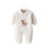 Cotton romper, long sleeves, rider embroidery, comfort. 0-24 months