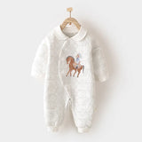 Cotton romper, long sleeves, rider embroidery, comfort. 0-24 months