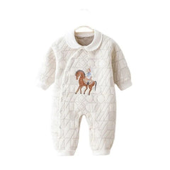 Cotton romper, long sleeves, rider embroidery, comfort. 0-24 months 