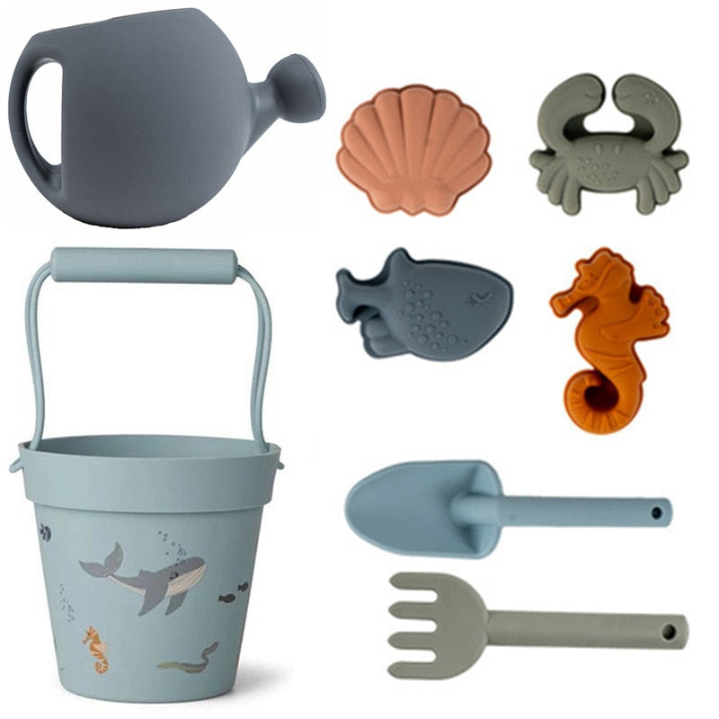 Beach toys, Gray silicone bucket and shovel set