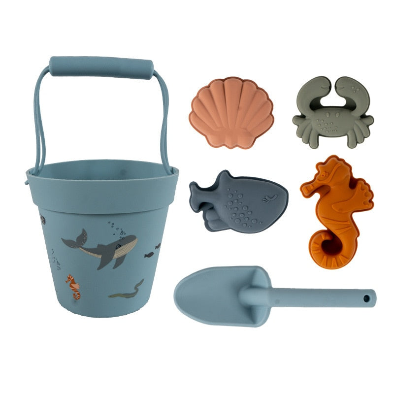 Beach toys, Gray silicone bucket and shovel set