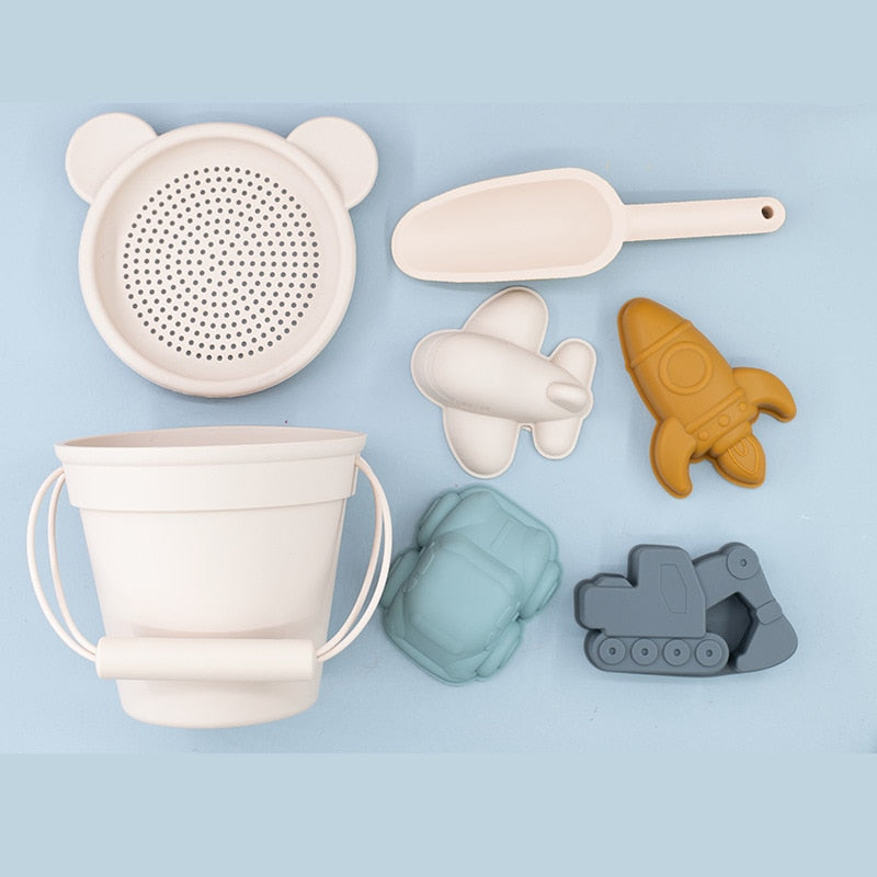 Beach toys, Gray silicone bucket and shovel set