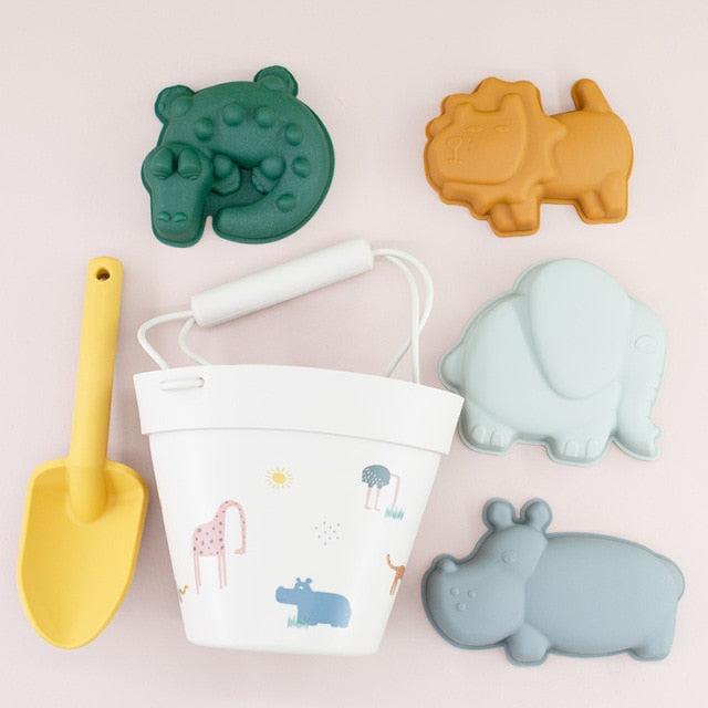 Beach toys, Gray silicone bucket and shovel set