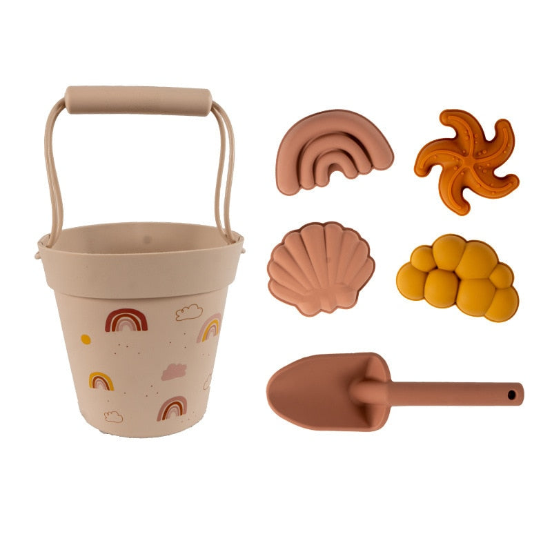 Beach toys, Gray silicone bucket and shovel set