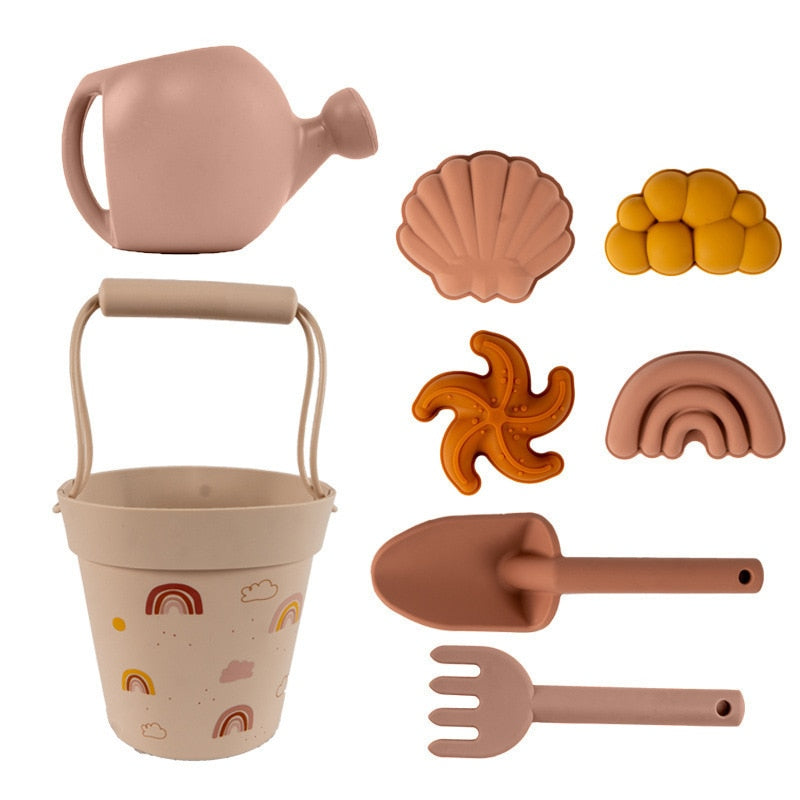 Beach toys, Gray silicone bucket and shovel set