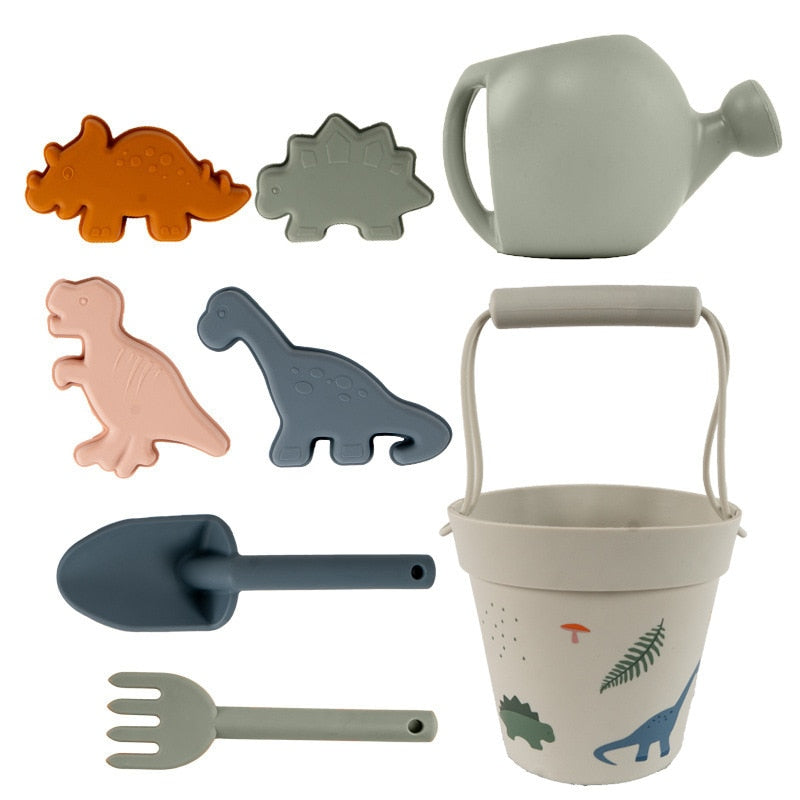 Beach toys, Gray silicone bucket and shovel set