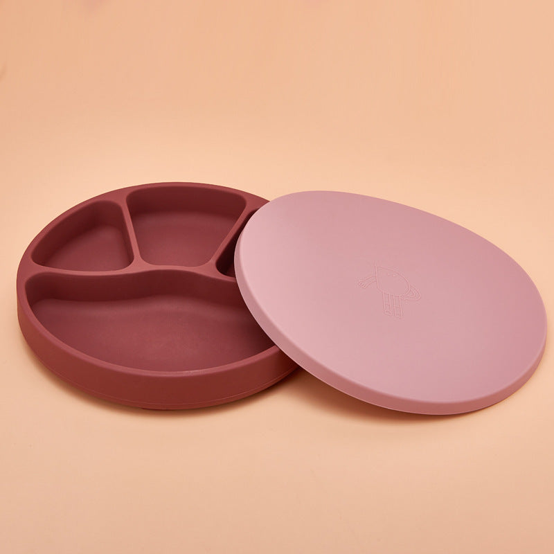 Assiette ronde compartimentée en silicone avec couvercle | Sana