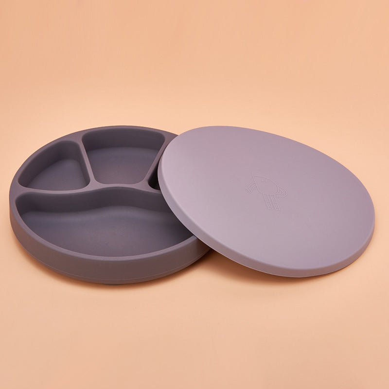 Assiette ronde compartimentée en silicone avec couvercle | Sana