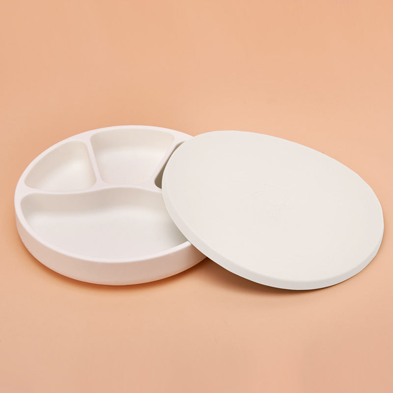 Assiette ronde compartimentée en silicone avec couvercle | Sana