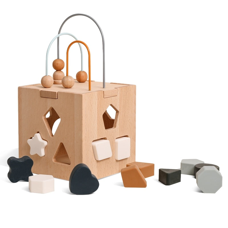 Boîte à formes avec boulier en bois Montessori | coordination oeil-main